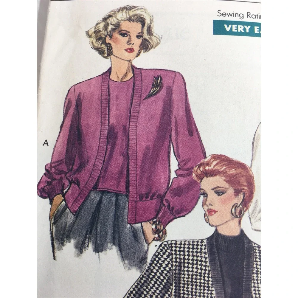 1988 Vogue 7362 VTG Sewing Pattern Womens Cardigan Sweater Top 6 8 10 Uncut